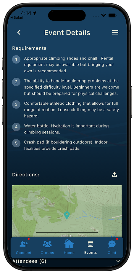 Thred event creation screen showing route, date, and visibility settings