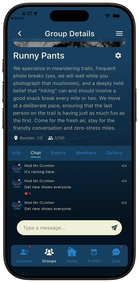Thred messaging screen for conversations inside a group