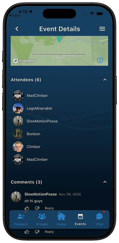 Thred event creation screen showing details and draft event setup