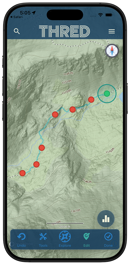 Automatic trail detection on Thred map