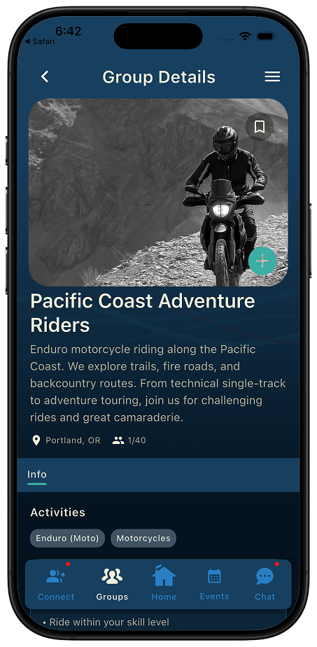Thred group creation screen showing the steps to create an adventure group