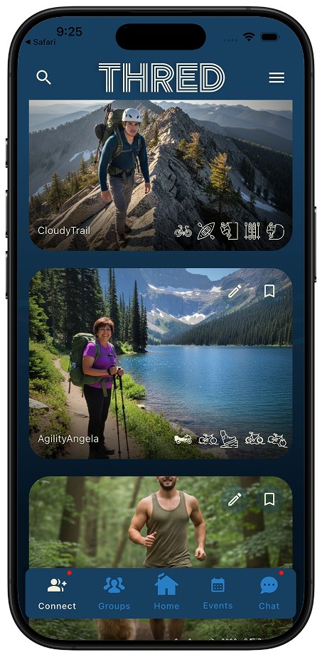 Thred Connect profile suggestions for outdoor sports matching