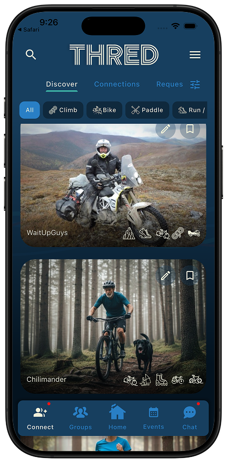 Thred Connect nearby athletes discovery list