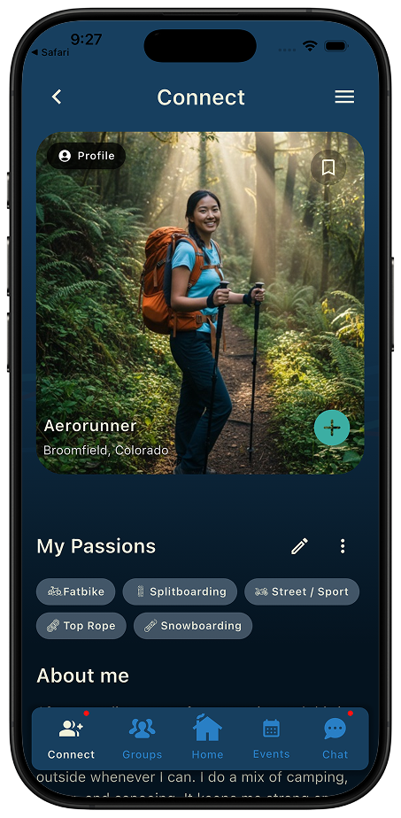 Thred Connect Discover tab with outdoor profile suggestions