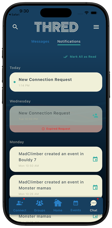 Thred privacy controls and social feed settings
