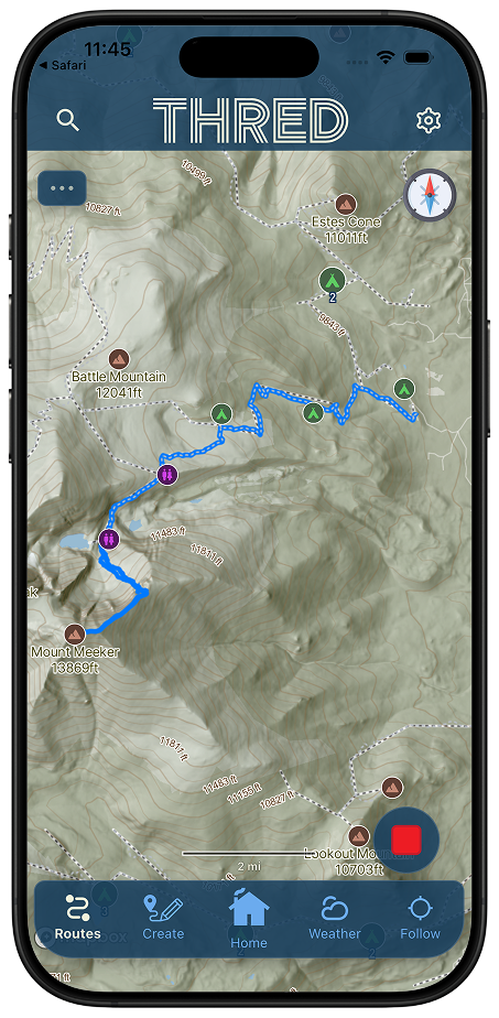 SupaRes 2D basemap showing a route over high-resolution outdoor terrain