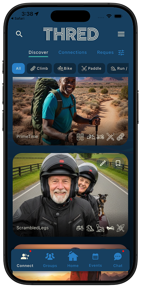 Thred connect feed showing nearby adventurers