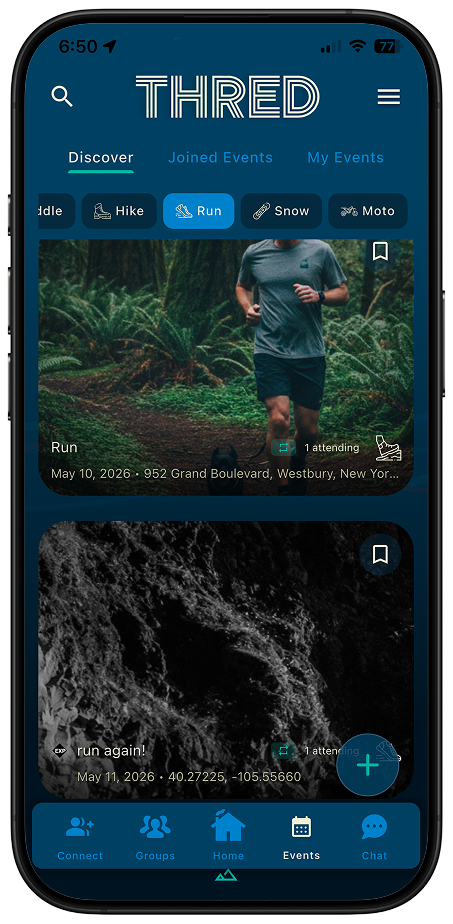Thred feed showing upcoming group events