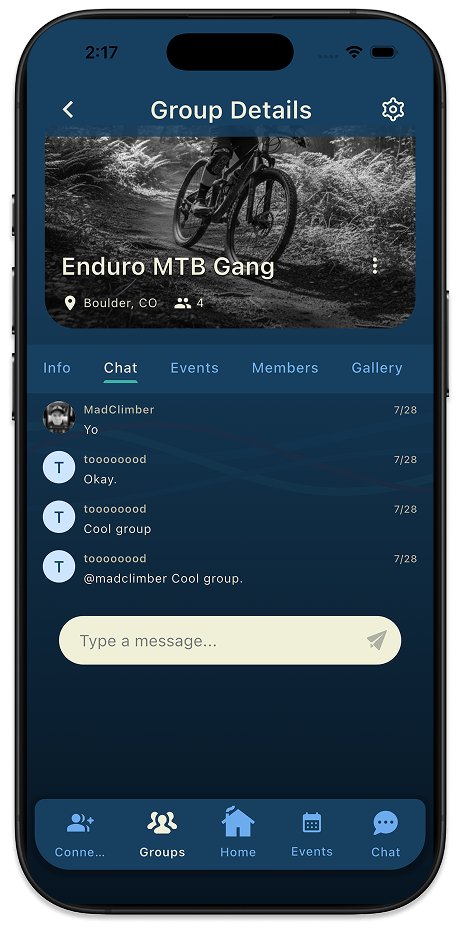 Thred group Chat tab with member messages and a message composer