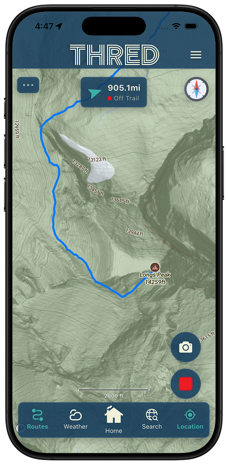 Thred off-trail route mapping view